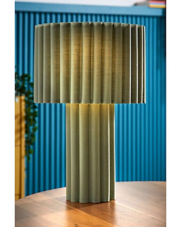ValueLights Lenny Moss Green Ribbed Fabric Table Lamp