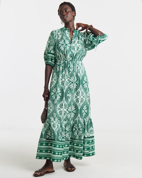 Border Print Cotton Prairie Dress