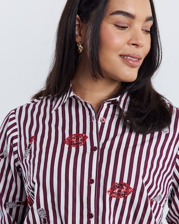 Simply Be Burgundy Stripe Embroidered Shirt