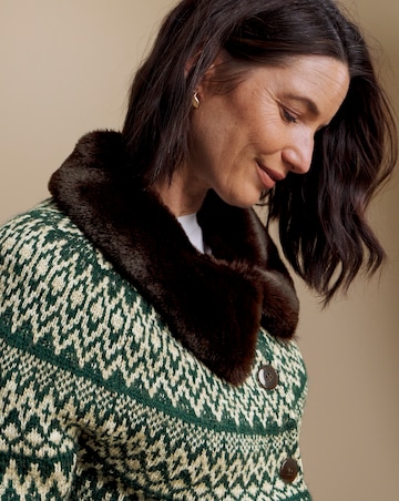 Julipa Fairisle Faux Fur Collar Cardigan