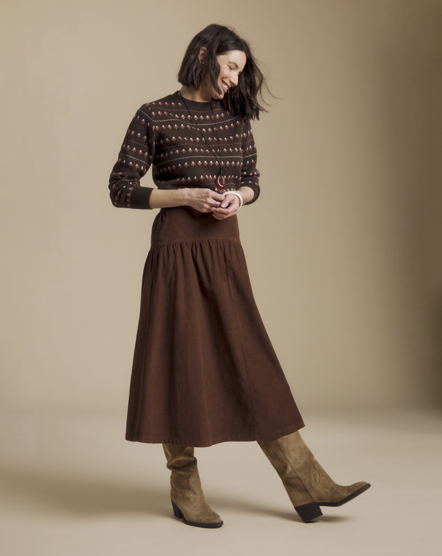 Woman wearing Julipa Cord Midi Skirt

