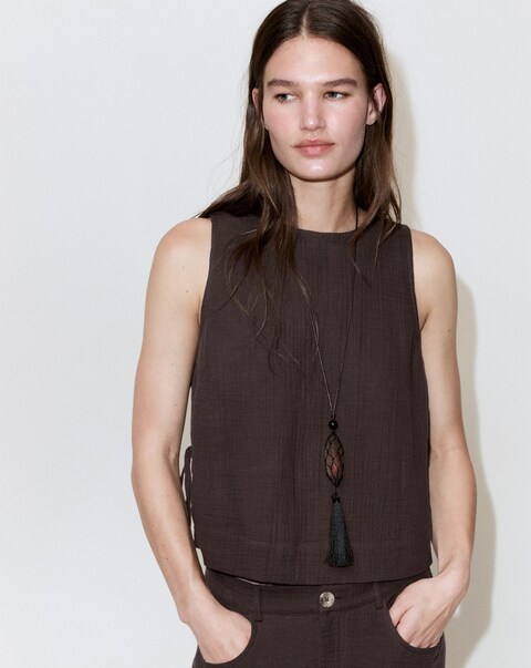 Mango Calella Sleeveless Side Tie Cotton Top