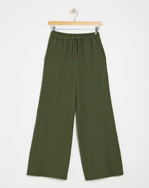 Crinkle Jersey Wide Leg Pull On Trouser