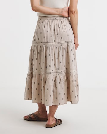 Pure Cotton Textured Tiered Midi Skirt