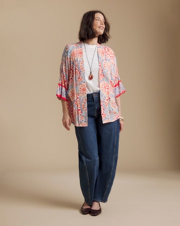 Julipa Printed Embroidered Textured Crinkle Kimono
