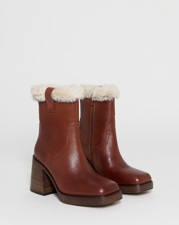 Kai Leather Fur Cuff Platform Boots - Extra Wide Fit (EEE)