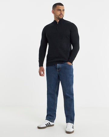 Black Cotton 1/4 Zip Funnel Knit Top