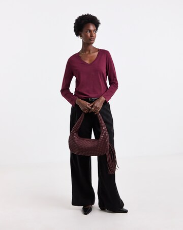 Black, White, Burgundy, Mocha, Blush 5 Pack V-Neck Long Sleeve T-Shirt