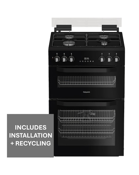 Hotpoint HDD6GDC2B1 60cm Dual Fuel Double Cooker Glass Lid - Black + Install