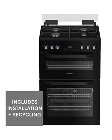 Hotpoint HDD6GDC2B1 60cm Dual Fuel Double Cooker Glass Lid - Black + Install