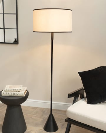 ValueLights Mitch Black Triangle Floor Lamp with Black Trim Linen Shade