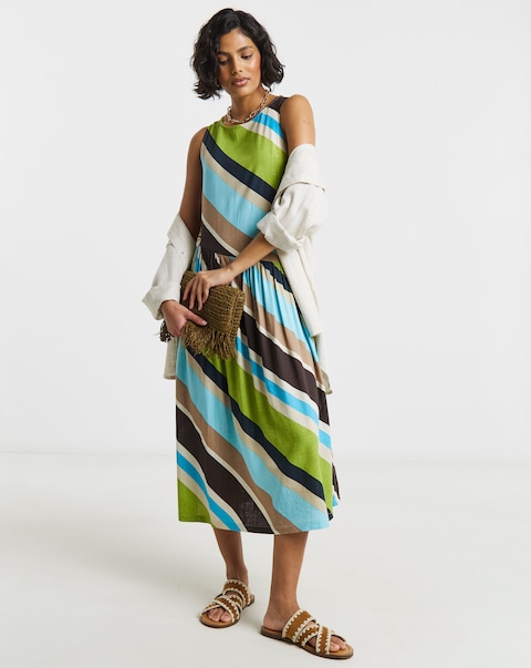 Stripe Linen Midi Dress