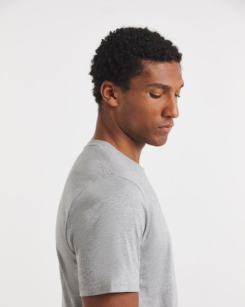 Pure Cotton Crew Neck T-Shirt Long Length- Grey Marl