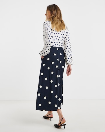 Navy Spot Contrast Print Jersey Midi Tea Dress