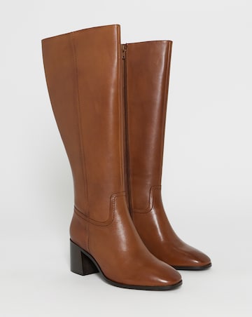 Nessa Leather Block Heel Knee High Boots - Wide Fit (E) & Curvy Calf