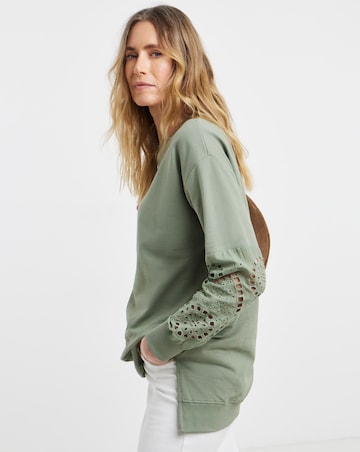 Khaki Broderie Sleeve Sweatshirt