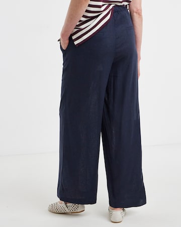 Navy Linen Mix Wide Leg Trouser