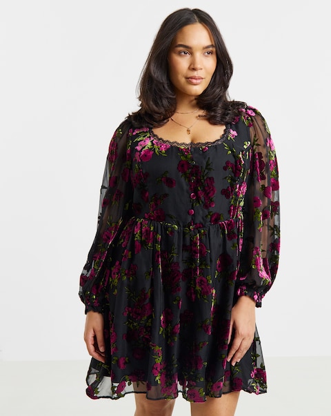 Simply Be Floral Burnout Lace Trim Dress