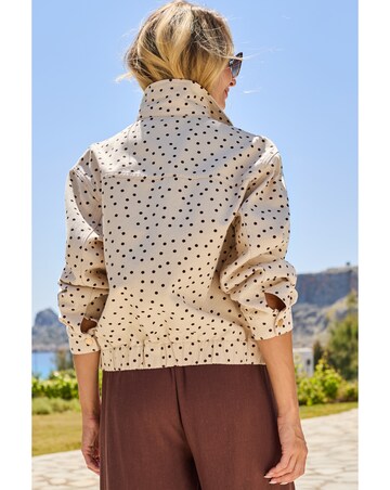 Sosandar Funnel Neck Polka Dot Denim Jacket With Gold Trims