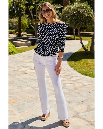 Sosandar Navy Spot Shirred Hem Top