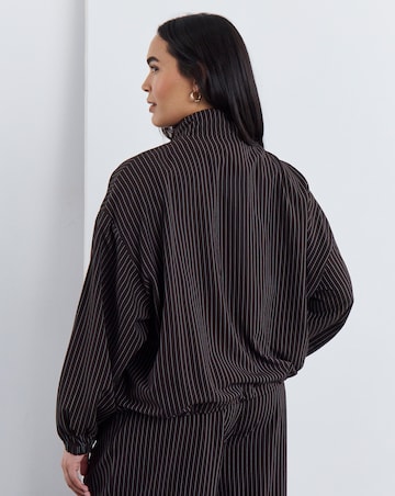 Simply Be Chocolate Stripe Full Zip Funnel Neck Top