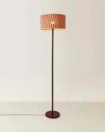 ValueLights Heather Dark Wood Floor Lamp with Orange Bamboo Shade