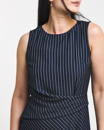 Pinstripe Ruched Detail Midi Shift Dress