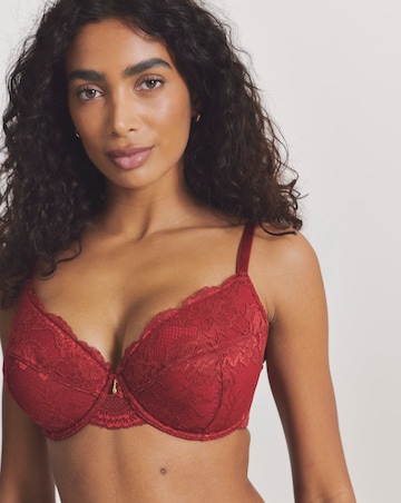Pretty Secrets Padded Plunge Lace Push Up Bra (B-F) Dark Red