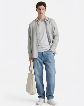 Pure Cotton V-Neck T-Shirt Long- Grey Marl