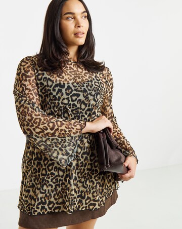 Simply Be Animal Printed Mesh Long Sleeve Asymmetrical Longline Top