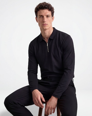 Folio Supima Zip Long Sleeve Polo-Black