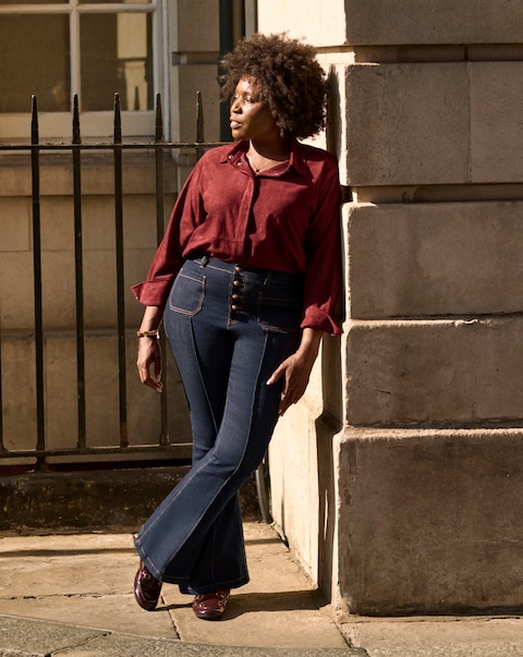 Seam Front Military Flare Jeans