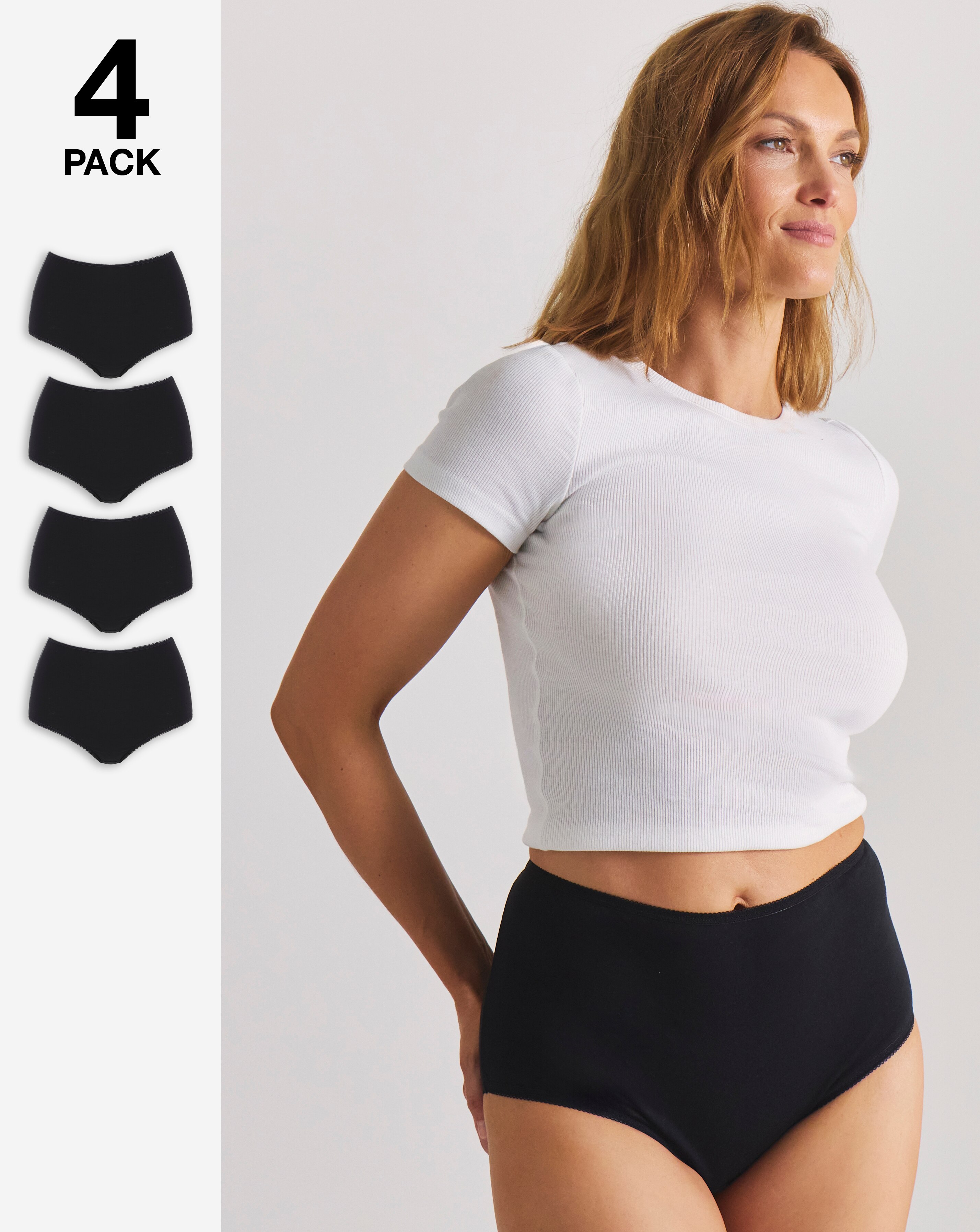 Pretty Secrets (4 Pack) Cotton Full Fit Knickers Black