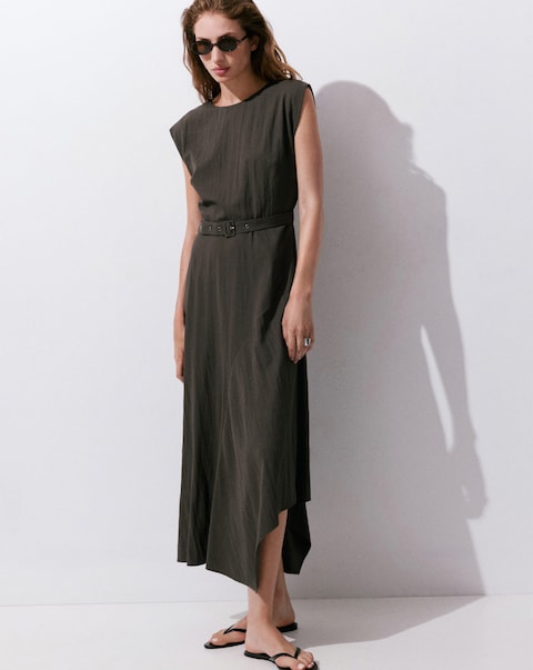 Mango Asymmetrical Dress with Belt