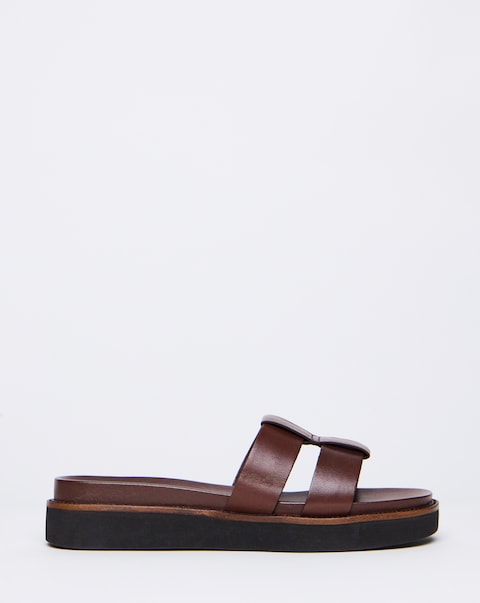 Rosalind Leather Twin Strap Mule Sandals - Wide Fit (E)
