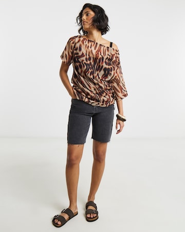 Animal Print Draped Chiffon Top