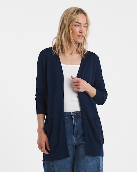 Fine Knit Navy Longline Edge To Edge Cardigan