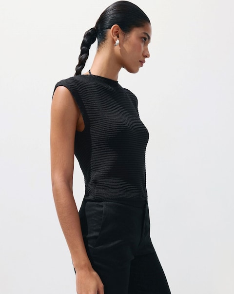 Mango Short Sleeve Knitted Round Neck Top