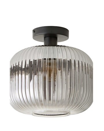 ValueLights Calpe Large Matte Black Ribbed Smoke Glass Ceiling Light