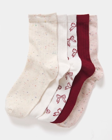 Pretty Secrets (5 Pair Pack) Bow Textured Ankle Socks