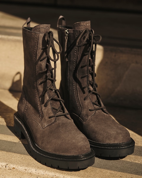Raquel Chunky Lace Up Suede Boots - Wide Fit (E)