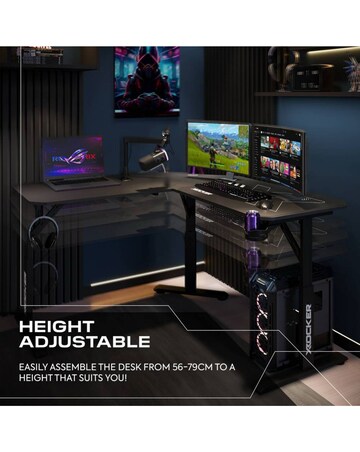X Rocker Cougar 140cm Height Adjustable Corner Gaming Desk with Mousepad - Black