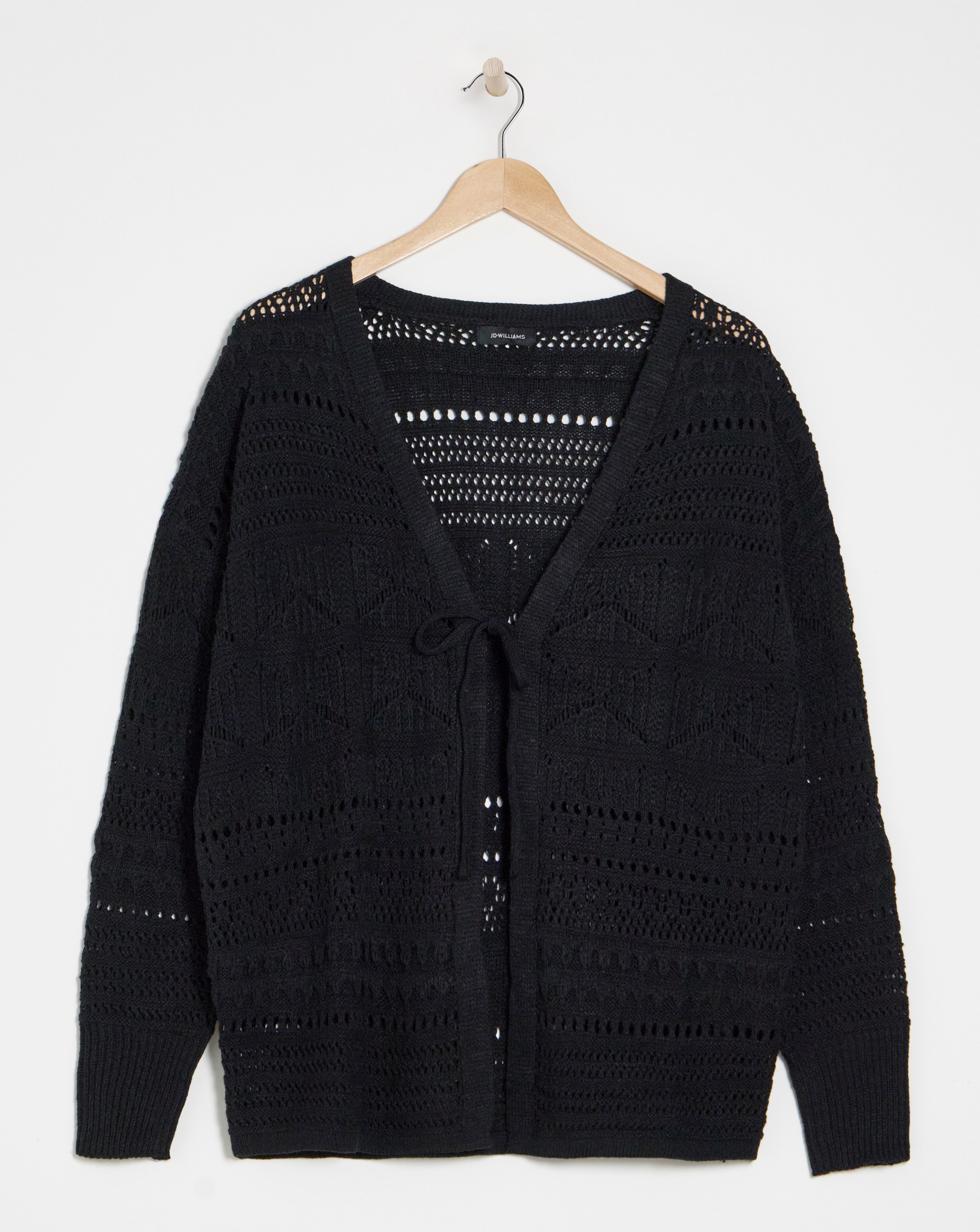 Black Tie Front Crochet Cardigan | JD Williams
