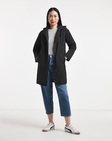 Black Longline Shower Resist Rain Jacket
