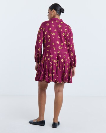 Simply Be Ditsy Print Long Sleeve Godet Shirt Dress