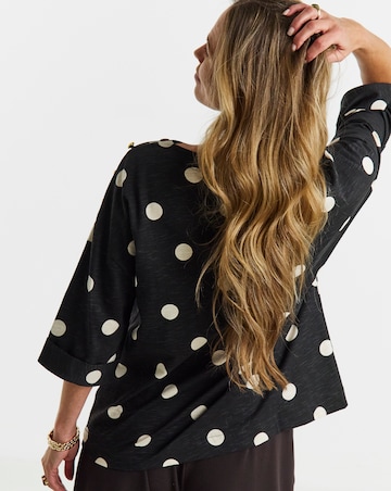 Spot Print Button Shoulder Longline Top
