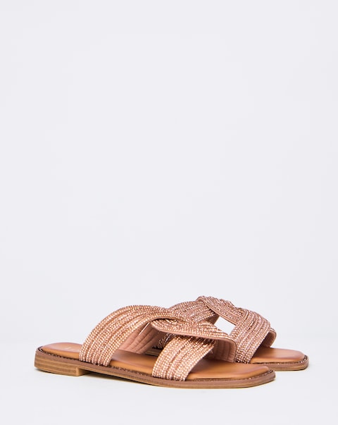 Simply Be Alisha Leather Double Buckle Footbed Sandals - Wide Fit (E)