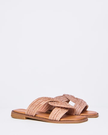 Simply Be Alisha Leather Double Buckle Footbed Sandals - Wide Fit (E)