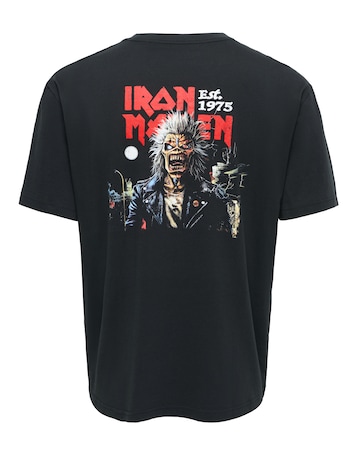 Only & Sons Iron Maiden Relaxed Fit Back Print T-Shirt - Black