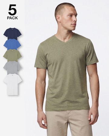 5 Pack V Neck T-Shirts Long - Marl